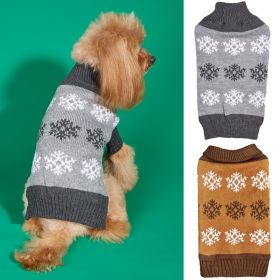 Snowflake Brown Gray Autumn And Winter New Dog Christmas Sweater (Option: Dark brown and grey-S)